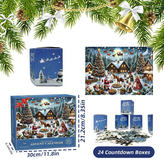 Calendrier De L'Avent Puzzle 1008 Pièces – 24 Boîtes – Père Noël – 52x75 Cm – Jeu De Noël Adulte Enfant
