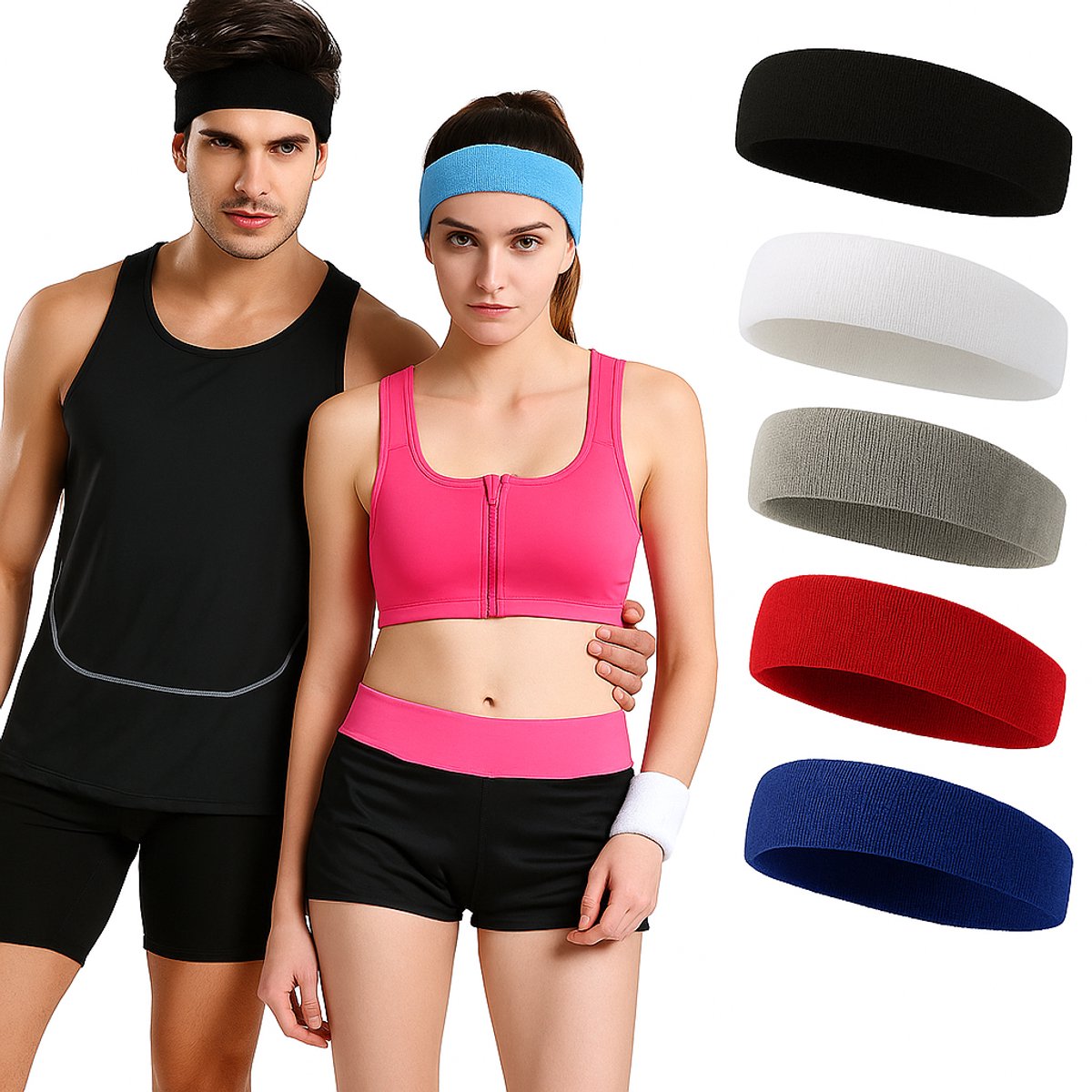 5 stuks Zweetband hoofdband voor heren en dames, , sport, zweetband, voorhoofd, elastische haarband van katoen