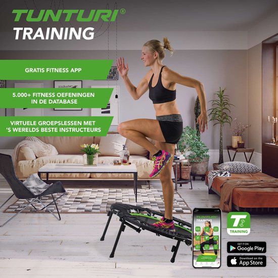 Tunturi Fitness Trampoline - Opvouwbaar - 104cm springoppervlak - Inclusief beschermrand & handgrip - Incl. gratis fitnessapp