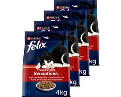 Felix Countryside Sensations - Kattenvoer Droogvoer - Rund Kip & Groenten - 4 x 4 kg