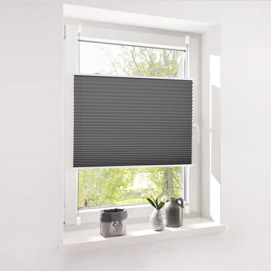 Plooigordijn, zonder boren, klembevestiging, grijs, zonwering, zonbescherming, Easyfix, vouwgordijn, doorschijnend gordijn voor ramen en deuren,60x130cm