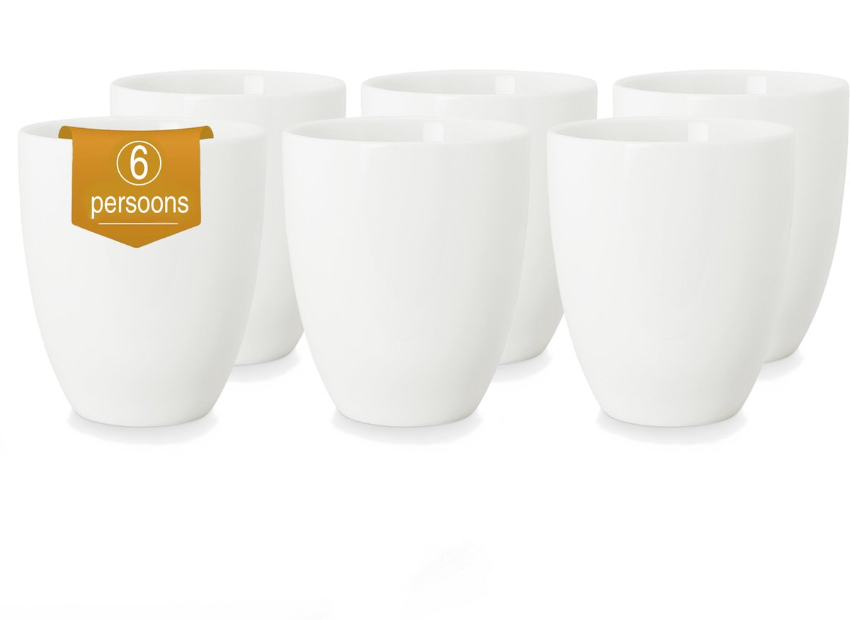 vtwonen Mokken zonder Oor - Set van 6 - Wit - Porselein - 250 ml