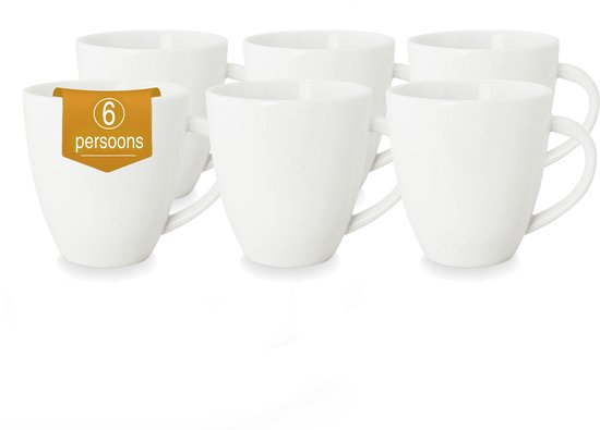 vtwonen - Basic - Set van 6 - Kleine mokken met oor - Wit - Porselein - 150ml