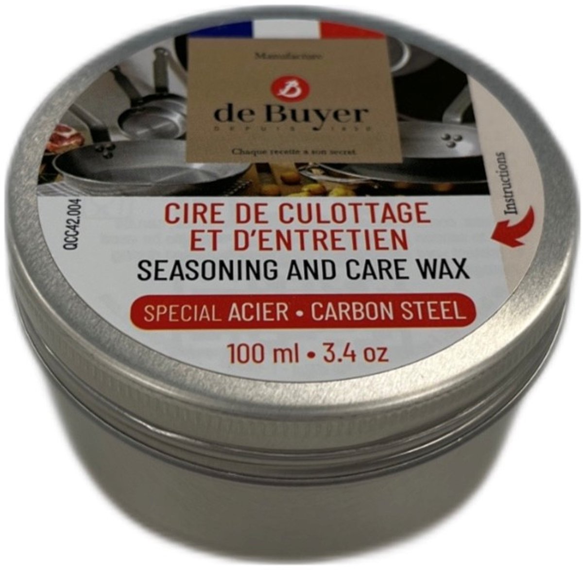 de Buyer Onderhoudswas voor Stalen Pannen – 100 ml – Natuurlijke Bescherming en Onderhoud – Made in France