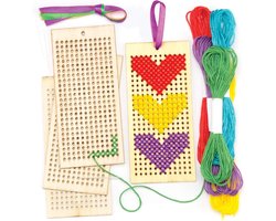 Diy Handgemaakte Borduurwerk - Houten Leesteken - Knutselsets met Kruissteek voor Kinderen Om Te Naaien en Vorm Te Geven