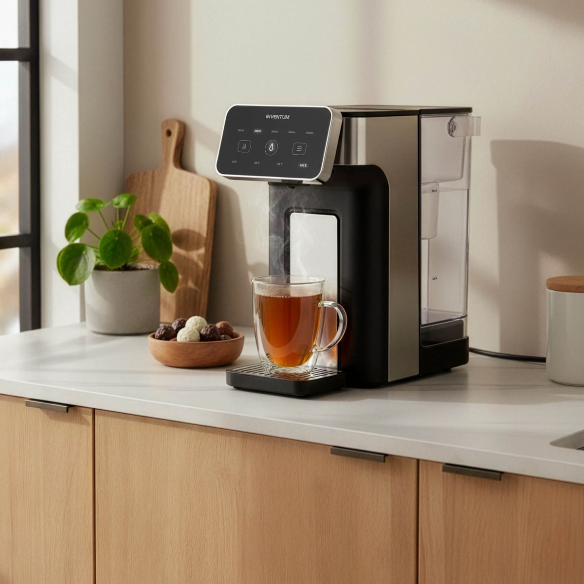Inventum HWD725B Heetwaterdispenser - Inhoud 2 liter - 45°C tot 100°C - Touch Display - BPA vrij - Waterkoker - Heetwatertap - Antikalkfilter - 2600 watt - Zwart/RVS — afbeelding 2