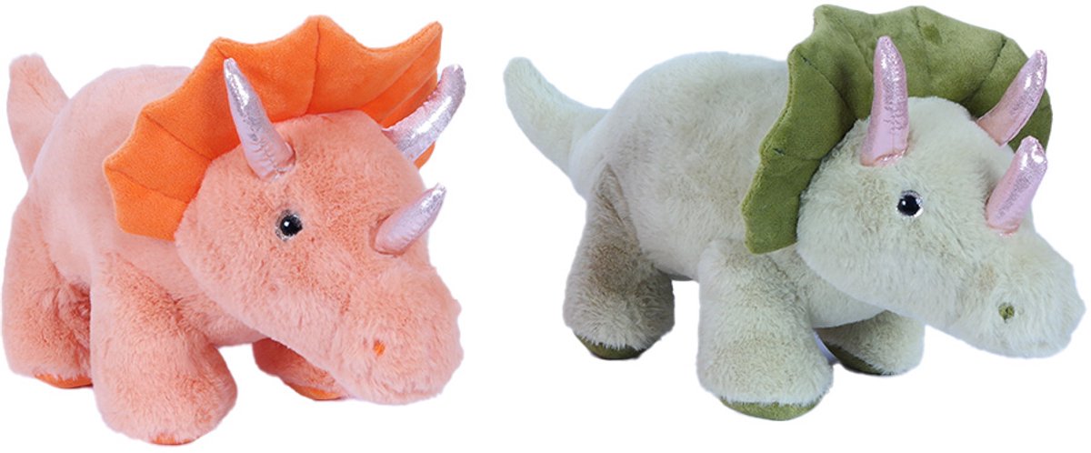 PIA Soft Toys - Set van 2 Pluche Triceratops Knuffels - 2 ass. - oranje - groen - 51 cm