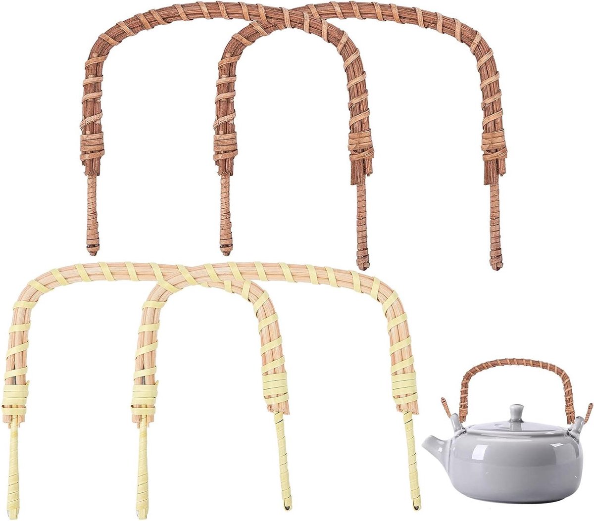 Allecto Premium - Rotan theepot handvat, 4 stuks in 2 kleuren voor keramische pot aardewerk thee potten. Opvouwbaar, geschikt voor Japanse draadtheepot, 13 cm.