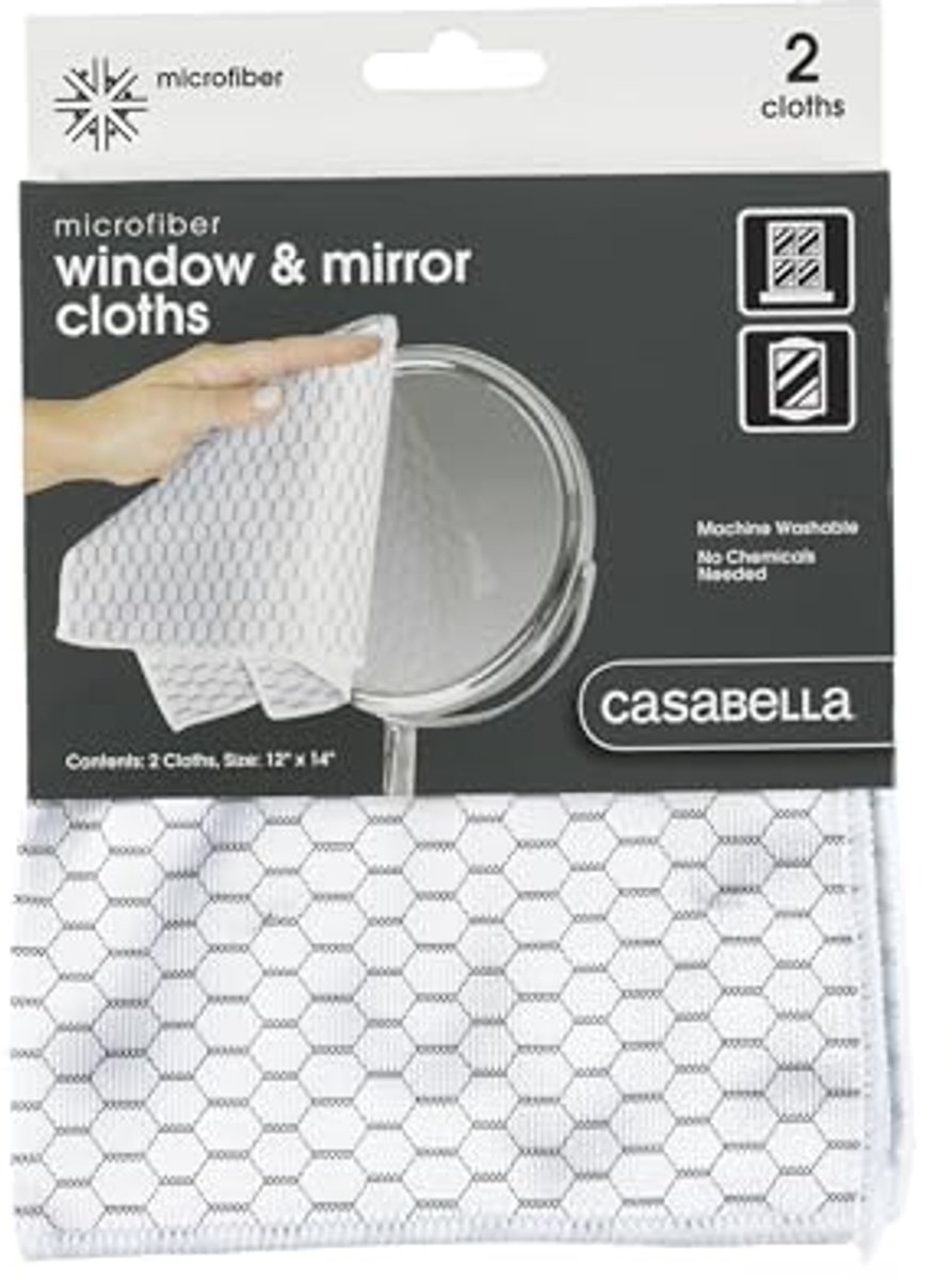Streepvrije Microvezel Glasdoeken 12" x 14" - 2 Stuks in Zwart en Wit