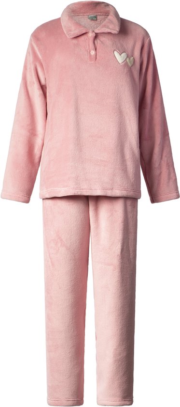 Lunatex - warm dames huispak 124266 - zacht loungepak - coral fleece - oud roze - maat XXL