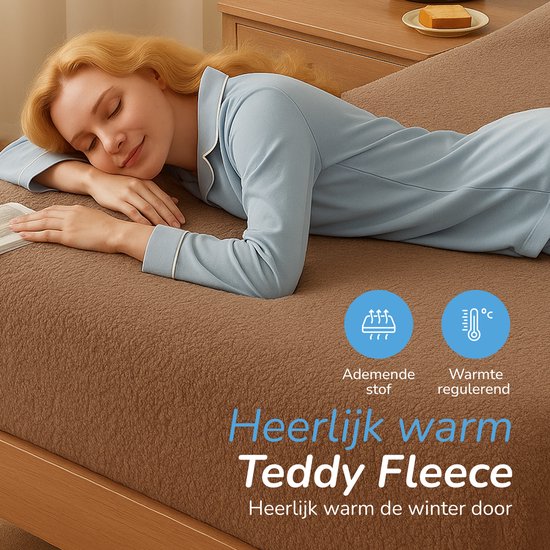 Hoeslaken polaire Decoware® Teddy - Vison - 160 x 200 cm - Extra chaud et doux - Pour Matelas jusqu'à 30 cm