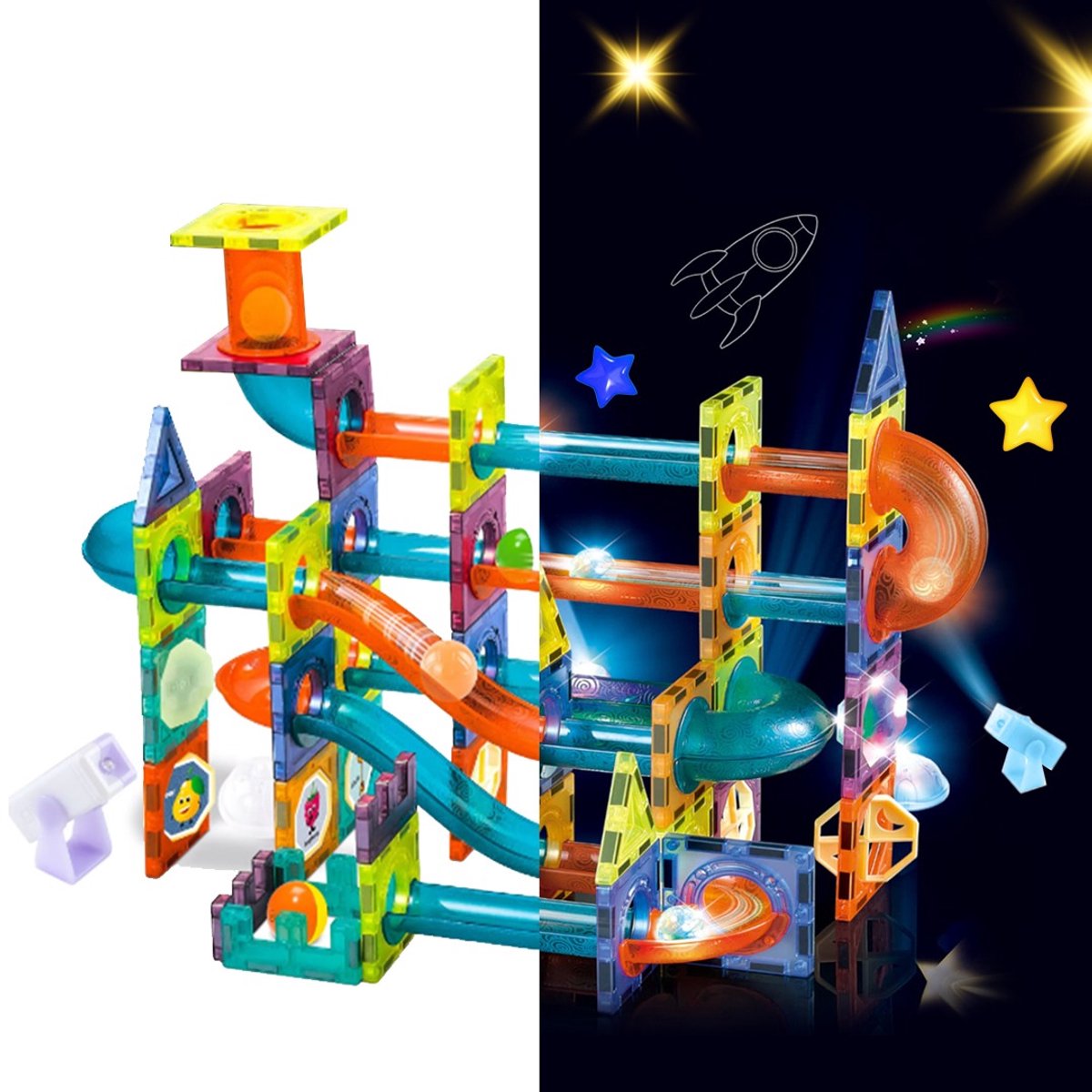 Pumpify Magnetic Tiles Knikkerbaan – Magna Tiles – Magnetisch Speelgoed – Knikkerbaan – Montessori Speelgoed – Magnetische Tegels – Educatief & Constructie – Marble – Bouwstenen – Bouwblokken – Rush – Speelgoed – 4 Jaar – 5 Jaar – 6 Jaar – 7 Jaar