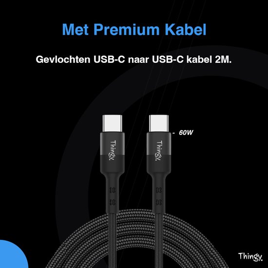 Chargeur rapide Thingy® 35 W - Chargeur rapide USB-A et USB-C - Câble USB-C Premium de 2 m inclus - Chargeur iPhone - Adaptateur USB C - Chargeur Samsung - Chargeur pour iPhone et Samsung