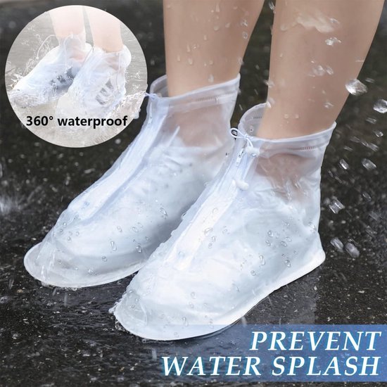 Regen Overschoenen - Unisex - Stevige Schoenhoesjes - Met Ritssluiting En Trekkoord - Schoenovertrek - Shoe Cover - Regenhoes - Beschermt Tegen Regen En Vuil - Wit - Maat 40/41 — afbeelding 4