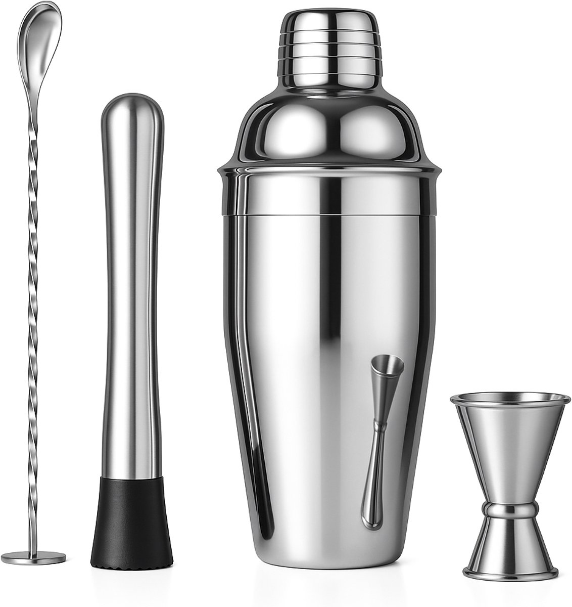 My Green Deal – Cocktailset RVS – Complete Cocktail Shaker Set met Accessoires – Duurzame Roestvrijstalen Barset voor Thuis