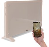 VONROC Luxe elektrische kachel - Convectorkachel met glazen paneel – 1000W/2000W- Verwarmt ruimtes tot 24m2 - Bediening zowel met app (via Wifi) als handmatig – Instelbare thermostaat en timer - Beige
