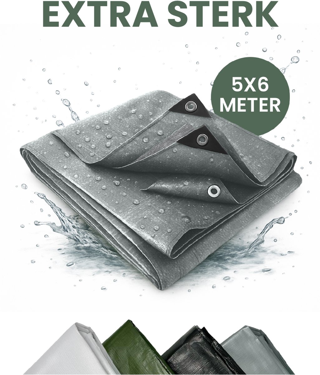 STACK® Extra Sterk Afdekzeil - 5x6m - Grijs - 150G/M2 - Waterdicht Bouwzeil & Zeildoek - Zeil Met Ringen - Beschermhoes & Afdekhoes voor Zwembad,Tuin Set,Motor,Scooter,Fietsen,Aanhangwagen,Scootmobiel,BBQ accesoires - Auto Hoes Bescherming
