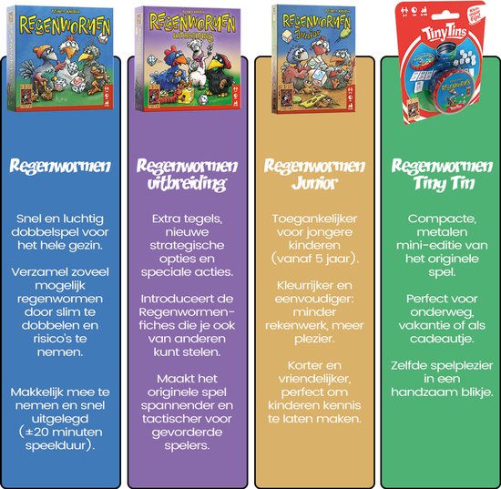 999 Games - Regenwormen - Dobbelspel - Eenvoudig te leren, snel te spelen - Familiespel - Gezelschapsspel - Educatief spel - Kinderspel - Klein cadeautje