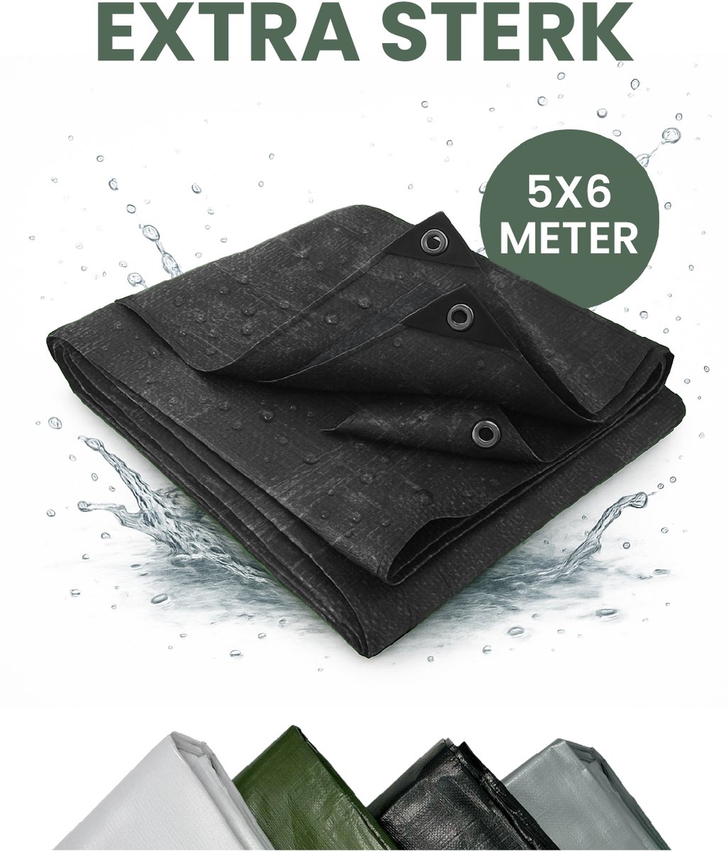 STACK® Extra Sterk Afdekzeil - 5x6m - Zwart - 150G/M2 - Waterdicht Bouwzeil & Zeildoek - Zeil Met Ringen - Beschermhoes & Afdekhoes voor Zwembad,Tuin Set,Motor,Scooter,Fietsen,Aanhangwagen,Scootmobiel,BBQ accesoires - Auto Hoes Bescherming