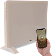VONROC Luxe elektrische kachel - Convectorkachel met glazen paneel – 750W/1500W - Verwarmt ruimtes tot 18m2 - Bediening zowel met app (via Wifi) als handmatig – Instelbare thermostaat en timer - Beige