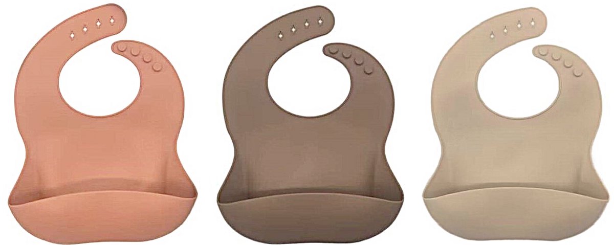 Image of 3 Stuks - Siliconen Slabbetjes met Opvangbak - Aardetinten