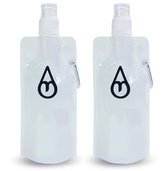Motivai® Gourde Pliable - Wit - Sac à Boire Festival - 2 Pièces - Sac à Eau - Gourde 480 ML - Gourde Adultes - Gourde Enfants- Bouteilles d'eau