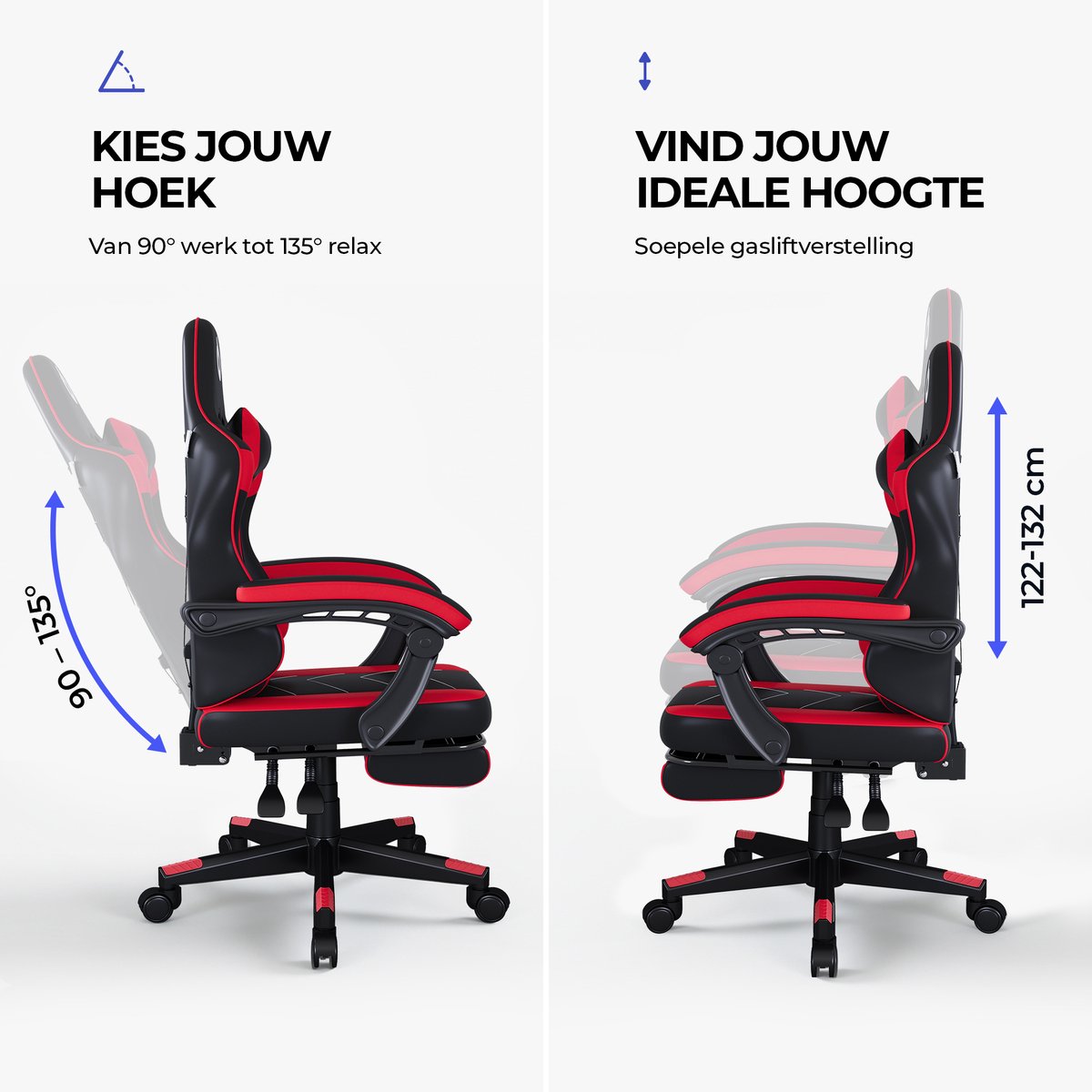 Stane Verstelbare Ergonomische Gamestoel met Voetsteun - Bureaustoel Gaming chair - Game Stoel Rood/Zwart – foto 5