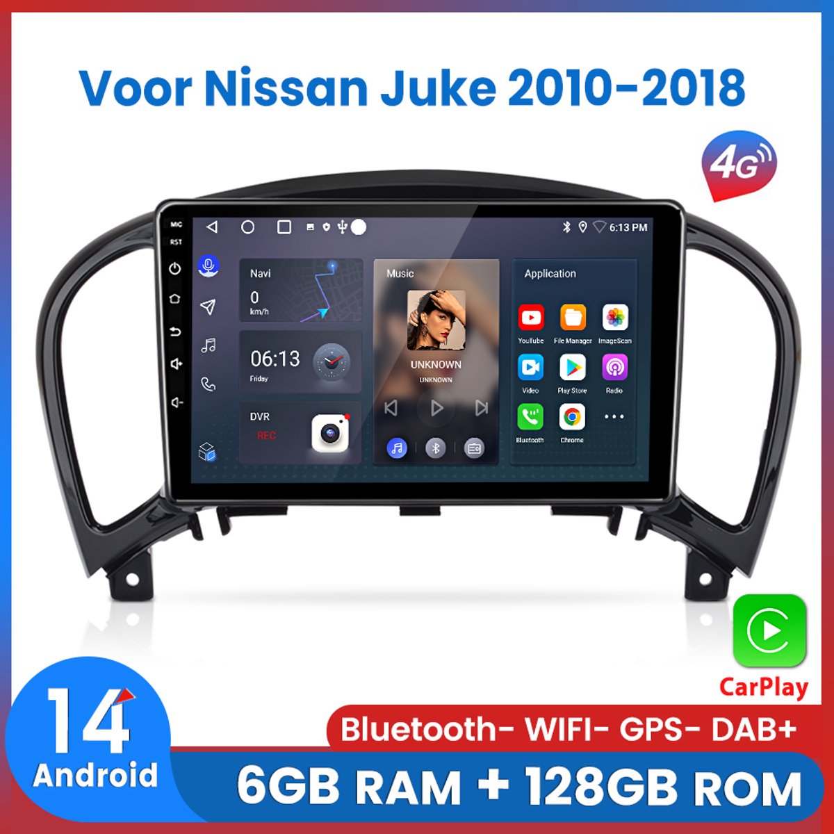 Awesafe 6GB+128GB Autoradio - Geschikt Voor Nissan Juke 2010 t/m 2018 - Draadloze Carplay Android Auto - Touchscreen - GPS Navigatie 4G WiFi - Bluetooth Radio - 8 Kern V1PRO - 2010 2011 2012 2013 2014 2015 2016 2017 2018