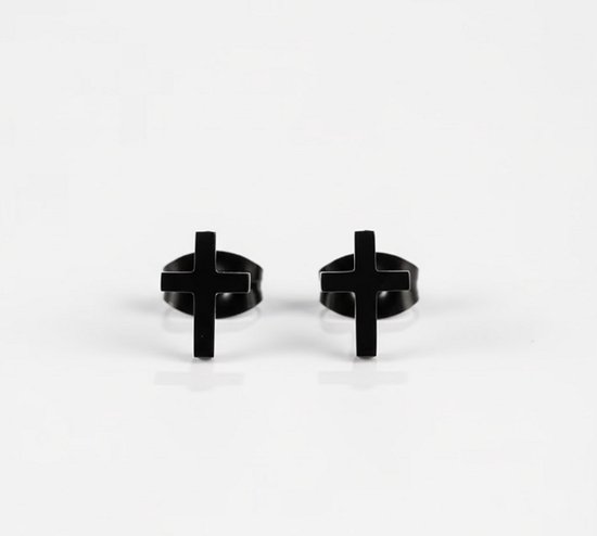 Boucles d'oreilles noires pour femmes et hommes - clous d'oreilles avec croix - clous minimalistes - acier inoxydable - bijoux unisexes