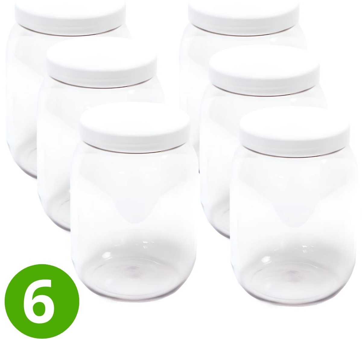 6x Ronde Pot 1500ml met Schroefdeksel - Witte Dop - Transparant - ALPHA - Plastic Potjes met Deksel - Cosmetica - Voorraadpot - Opbergpot- Bewaarpot - Voedselveilig - Navulbaar - PET Pot Kunststof - Multifunctioneel