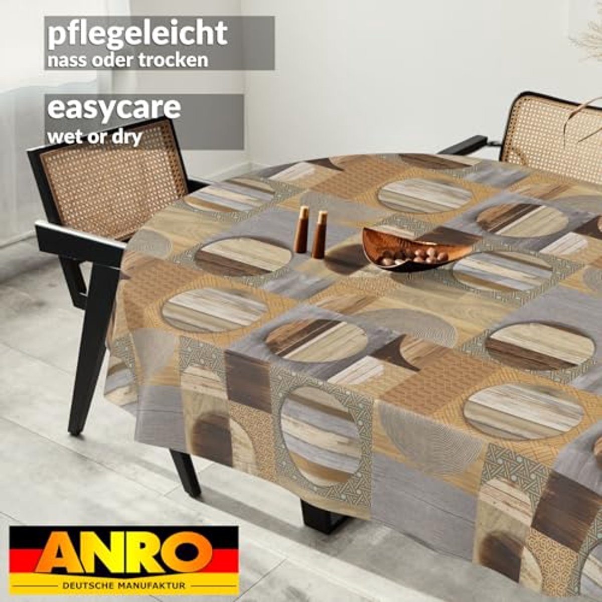Ovaal Afwasbaar Tafelkleed 160 x 140 cm - Waterafstotend Patchwork Design voor Tuintafel