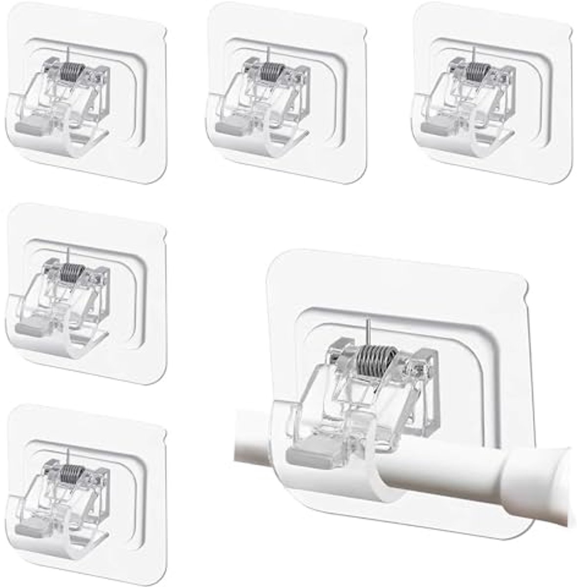 Set van 6 zelfklevende gordijnstanghouders zonder boren - Transparante gordijnroedehaken voor keuken en badkamer