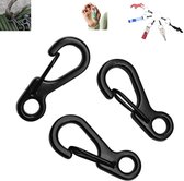 3 stuks - Zwarte kleine karabijnhaak - Buiten - Mini - Zwart - Zinklegering - Tactische haak - Metalen veersluiting - Eenvoudige sneltrekhaak - Kampeeraccessoire - 2,5 cm - Sleutelhanger