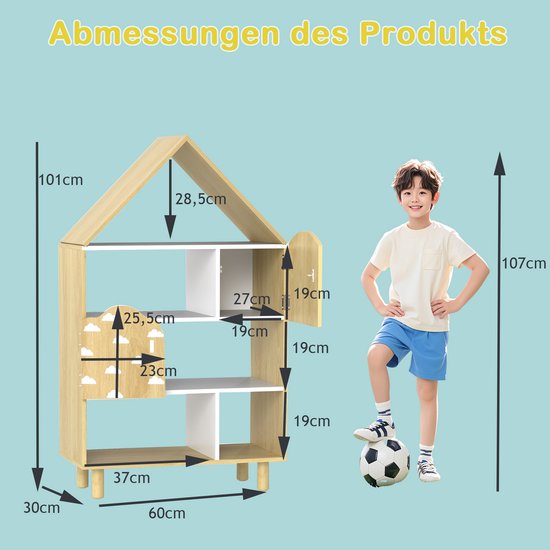 COSTWAY Boekenrek voor kinderen, thuis, kinderrek van hout met 5 planken, 3 niveaus, boekenrek voor kinderkamer, speelgoedkamer, slaapkamer, 88 x 34 x 108 cm