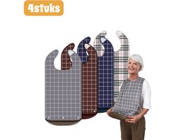 4 stuks - Slabbetjes voor volwassenen - Wasbare slab voor volwassenen - Waterdicht en vlekbestendig - Overallontwerp - Gemakkelijk aan en uit te trekken - Halsbandstijl - Wasbaar en herbruikbaar - Ruitjespatroon - 35 x 75 cm, diverse kleuren