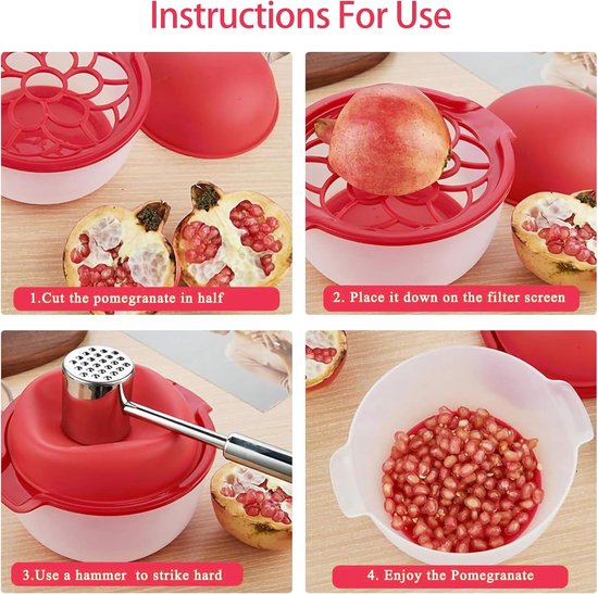 Granaatappelschiller, siliconen granaatappelpitverwijderaar, pulpscheider, keukenfruitschiller, geschikt voor het schillen van fruit, groenten en granaatappels (19,5*14cm, rood) — afbeelding 4