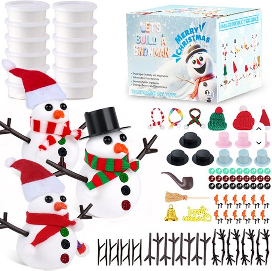 Adventskalender 2025 - Set van 12 Sneeuwpop Bouwpakket - Kerstsneeuwpop - 131 Pack Sneeuwpop DIY Modelleerklei met Klei Accessoires - Modelleermassa - Luchtdrogend - voor Jongens en Meisjes