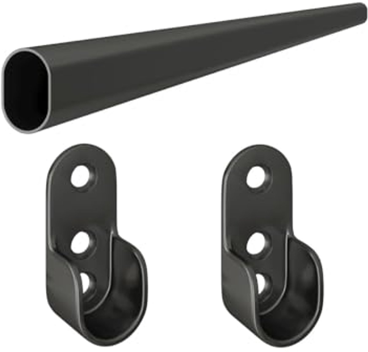 Zwarte Kledingstang Ovaal 30x15mm - Wandhouder Optioneel - 1 Meter