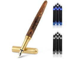 ® Houten vulpen met 12 inktpatronen van 2,6 mm, handgemaakte luxe houten vulpen, vintage 0,5 mm fijne punt, journaling pen voor zakelijke kalligrafie, cadeaus en benodigdheden (B)