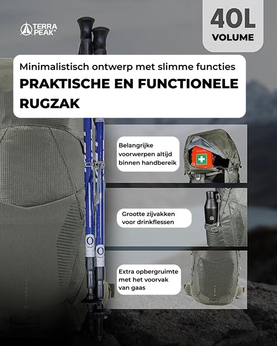 Terra Peak Wandelrugzak 20L Flex 20 Premium (klein) met rugventilatie, drinksysteem & regenbeschermhoes - Trekkingrugzak van ademend 3D Air Mesh polyester - Outdoor daypack met heupgordel, blauw, 20