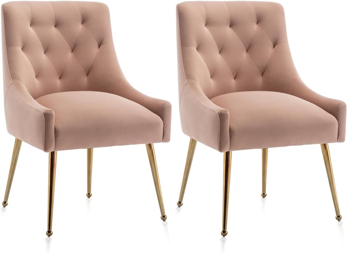 SEYNAR Set van 2 Eetkamerstoelen – Grijze Fluwelen Stoelen met Gouden Metalen Poten – Comfortabele Accentstoelen voor Woonkamer en Eetkamer