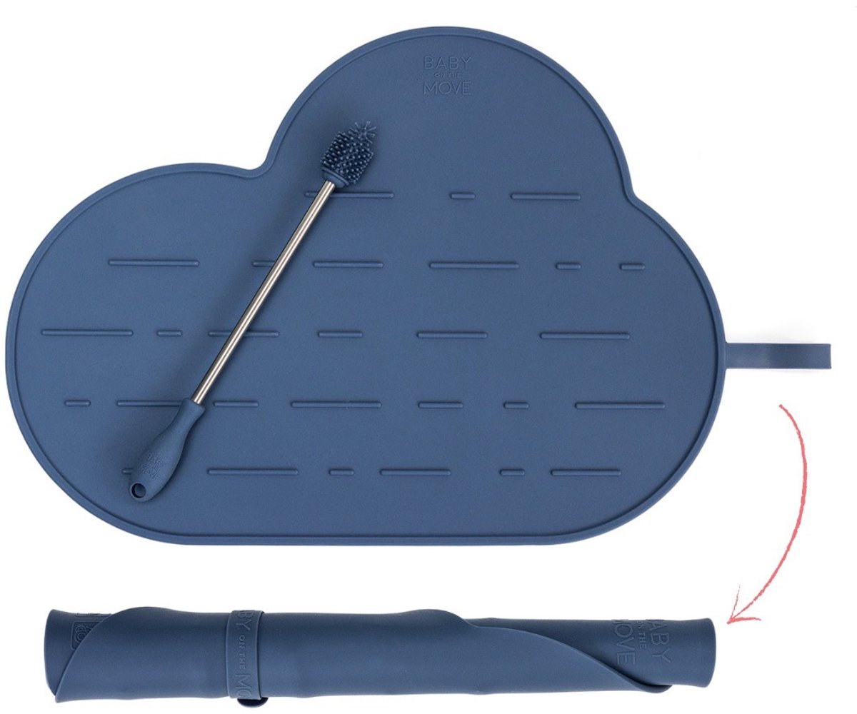 Owego - Yummy Clean Set - 2in1 druipmat & placemat - Oprolbaar - Meeneembaar - Stofafstotend - Vaatwasbestendig - Denim