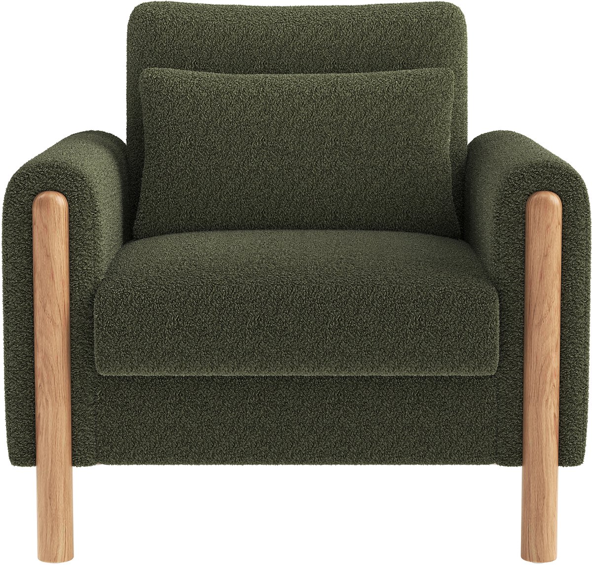 Moderne fauteuil met dikke kussens, comfortabele eenpersoons stoel met zachte bekleding, relaxstoel voor woonkamer, kantoor of slaapkamer, comfortabele leunstoel, groen.