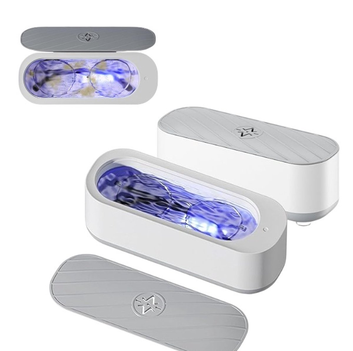 Set van 2 - Brillenreiniger - Make-upkwastreiniger - Draagbare reiniger met laag geluidsniveau - Geschikt voor ringen, zilverwerk, houders, oorbellen, horloges - Wit 19x7cm (batterijen niet inbegrepen)