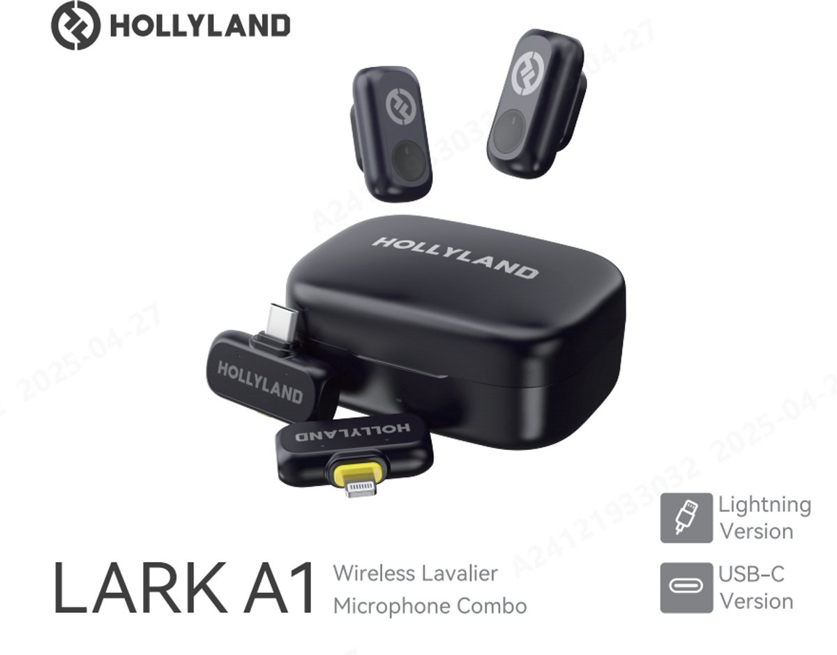 Hollyland LARK A1 Combo Mini Wireless Microphone for iPhone and Android (2 TX + USB-C RX + Lightning RX + Charging Case), Magnetic Mic for YouTube, TikTok, Podcasts, Vlogging (Black)