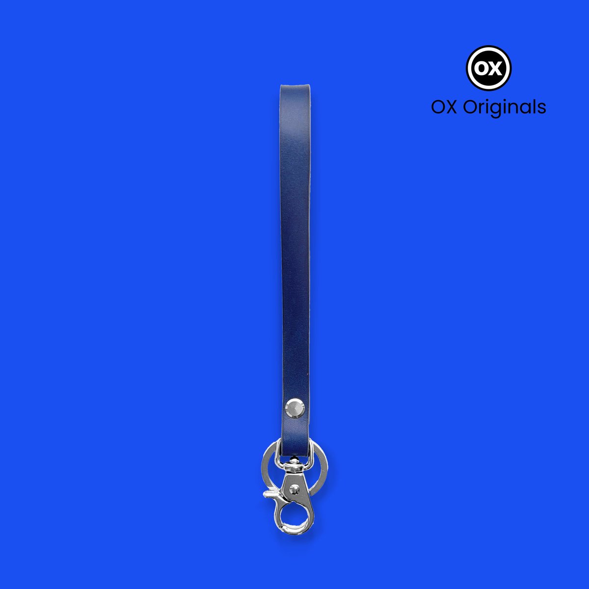 OX Originals - Luxe Leren Polsband - Wristlet - Sleutelhanger - Blauw - Chroom