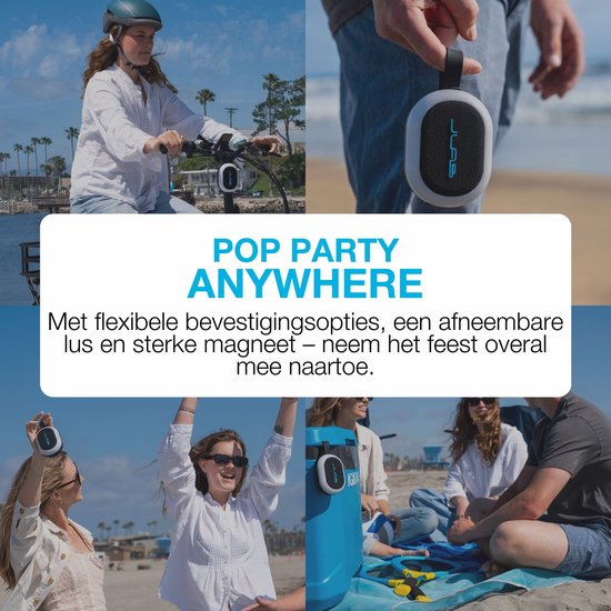 JLab Pop Mini Bluetooth Speaker Draadloos - Draagbare Muziekbox - 8 uur Batterijduur - 5 Watt - IPX6 Waterproof - Multipairing - Instelbare Party Lights - App Equalizer - Zwart