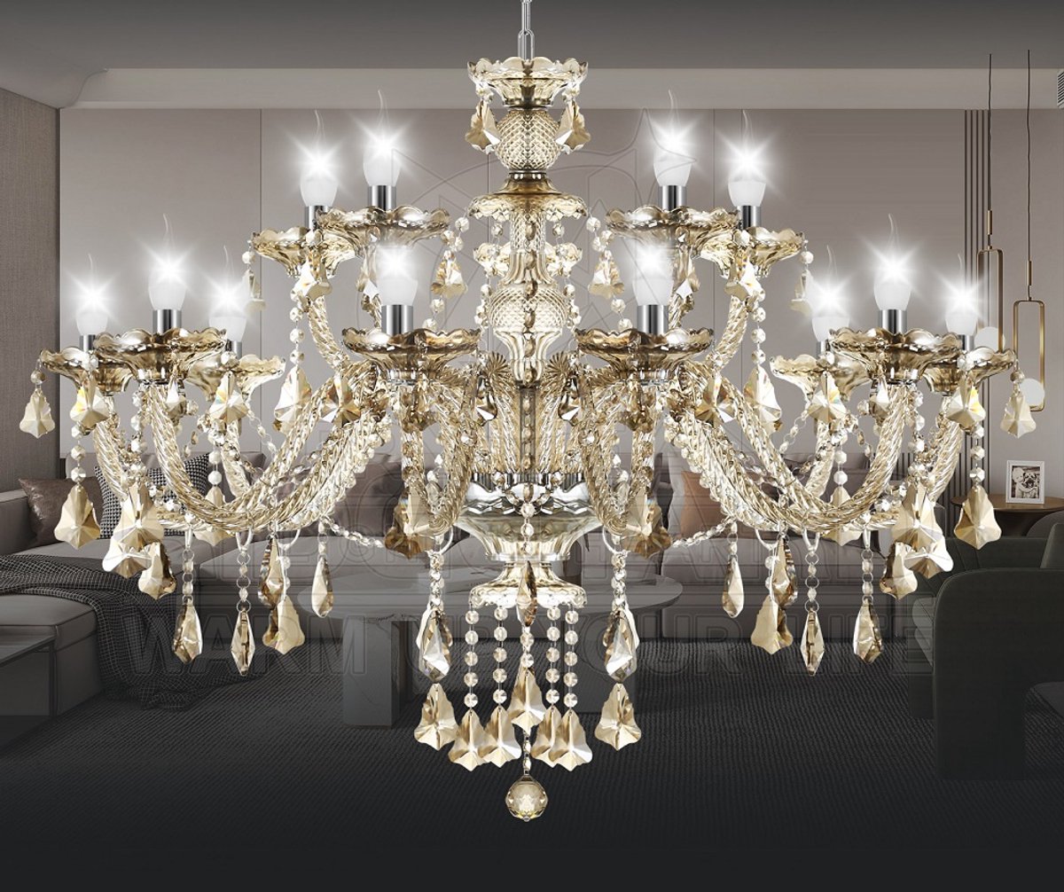 Crystal Chandelier - 15 Arm Kristallen Kroonluchter - Amber - Hanglamp - Woonkamerlamp - Moderne lamp - Plafonniere