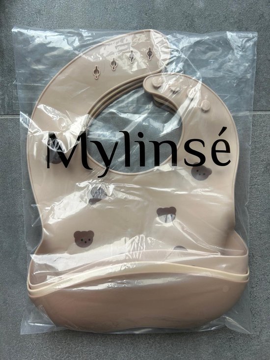 3 Stuks - Siliconen Slabbetjes met Opvangbak - Hartjes Beige Roestbruin van Smoosie — afbeelding 2
