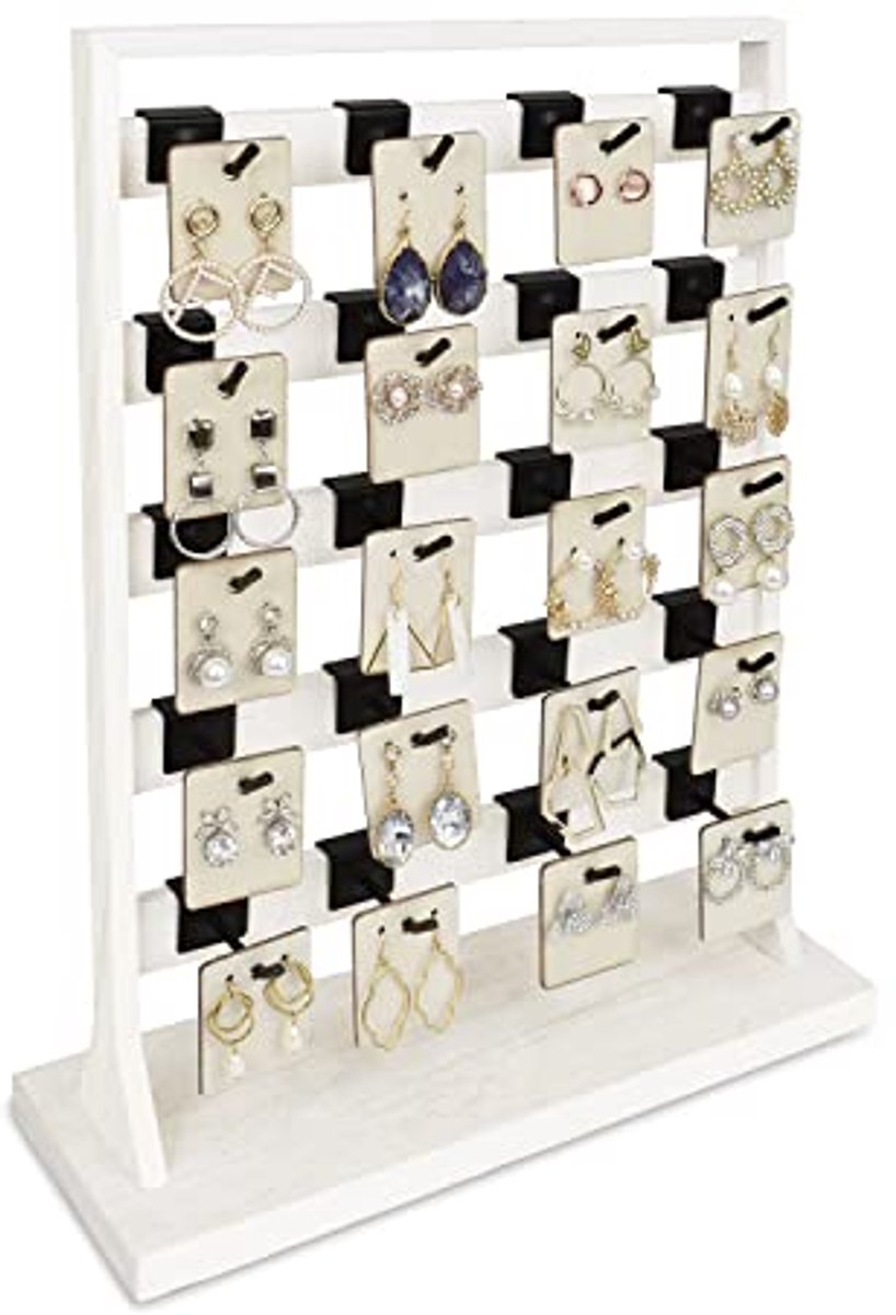 Houten sieraden display rek met haken - Oorbellen, kettingen, sleutelhangers standaard